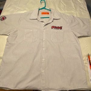 Men’s 2XL Hellanbach white stripped button down shirt.